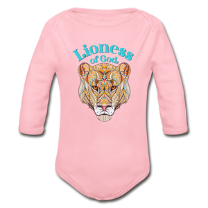 Lioness of God - Organic Long Sleeve Baby Bodysuit - light pink
