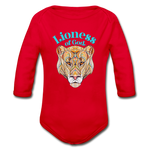 Lioness of God - Organic Long Sleeve Baby Bodysuit - red