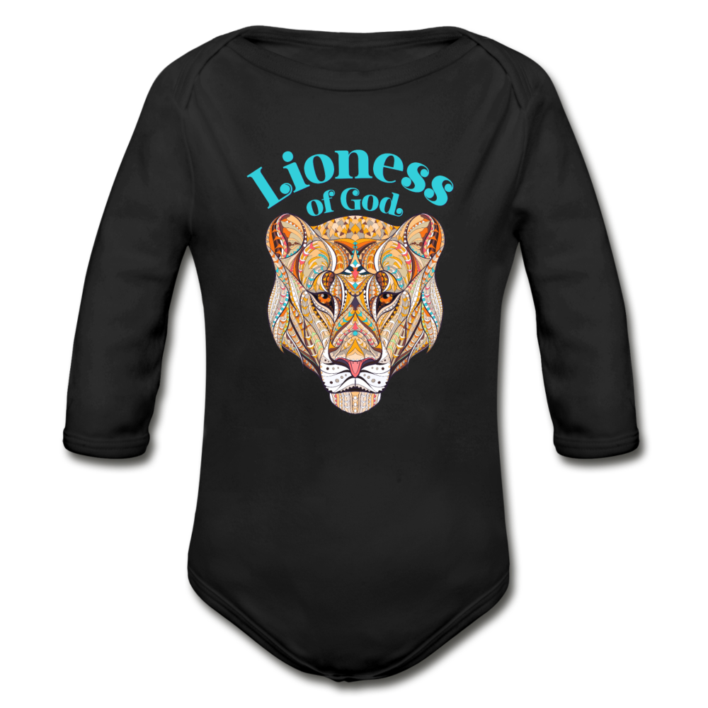 Lioness of God - Organic Long Sleeve Baby Bodysuit - black