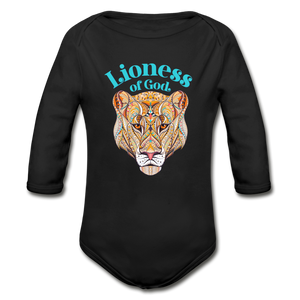 Lioness of God - Organic Long Sleeve Baby Bodysuit - black