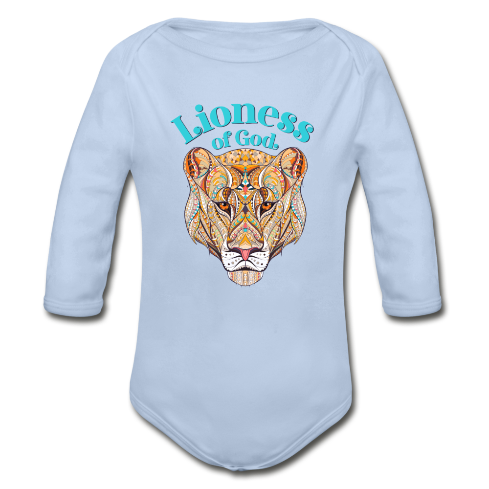 Lioness of God - Organic Long Sleeve Baby Bodysuit - sky