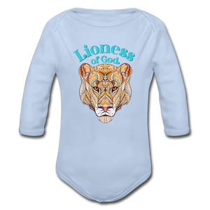 Lioness of God - Organic Long Sleeve Baby Bodysuit - sky