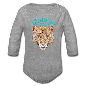 Lioness of God - Organic Long Sleeve Baby Bodysuit - heather gray