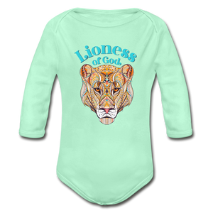 Lioness of God - Organic Long Sleeve Baby Bodysuit - light mint