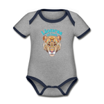 Lioness of God - Organic Contrast Short Sleeve Baby Bodysuit - heather gray/navy