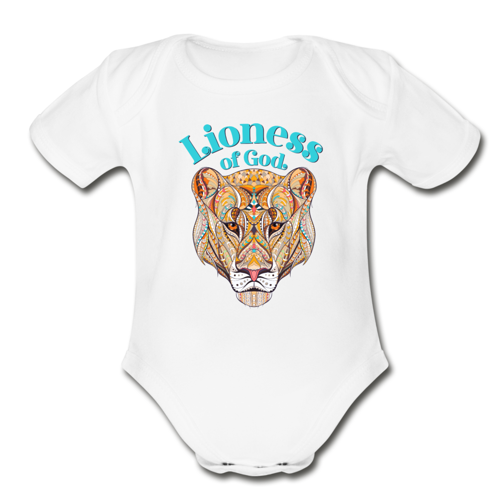 Lioness of God - Organic Short Sleeve Baby Bodysuit - white