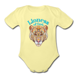 Lioness of God - Organic Short Sleeve Baby Bodysuit - washed yellow