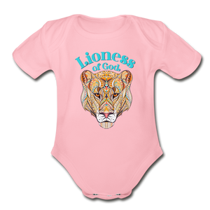 Lioness of God - Organic Short Sleeve Baby Bodysuit - light pink