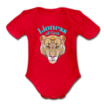 Lioness of God - Organic Short Sleeve Baby Bodysuit - red