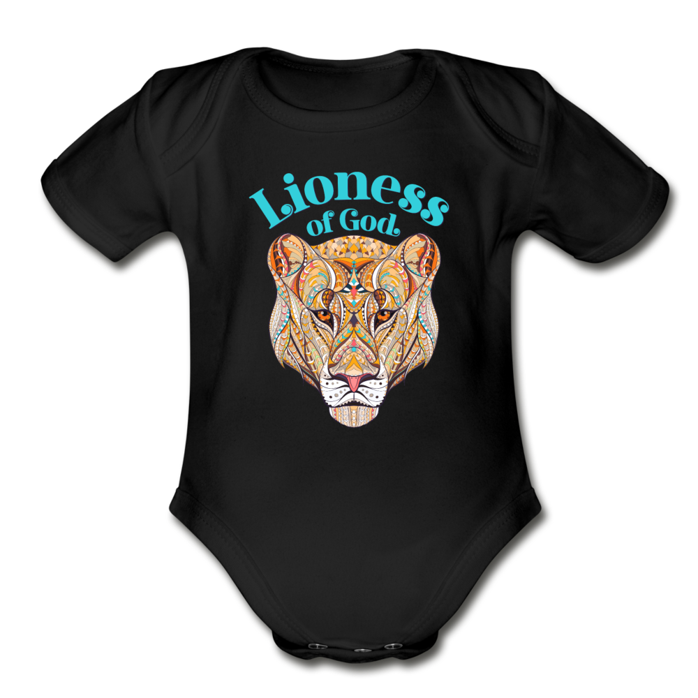 Lioness of God - Organic Short Sleeve Baby Bodysuit - black