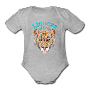 Lioness of God - Organic Short Sleeve Baby Bodysuit - heather gray