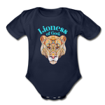 Lioness of God - Organic Short Sleeve Baby Bodysuit - dark navy