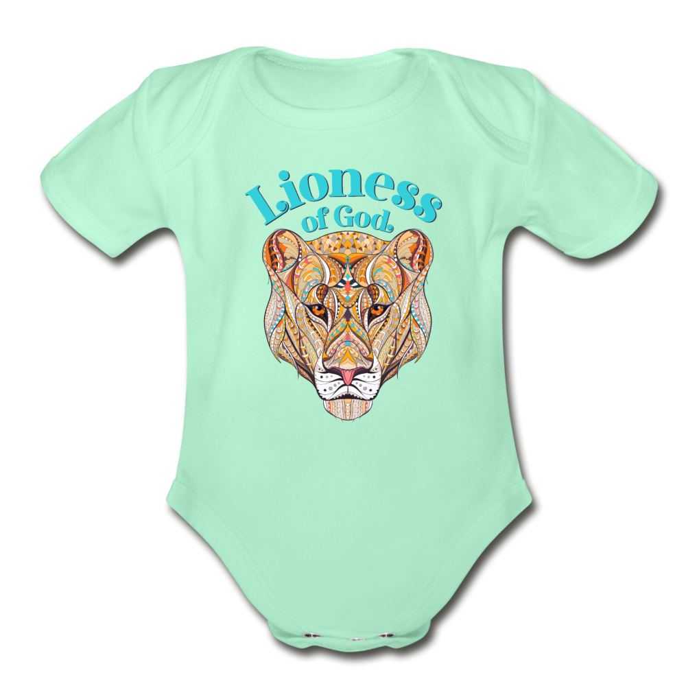 Lioness of God - Organic Short Sleeve Baby Bodysuit - light mint