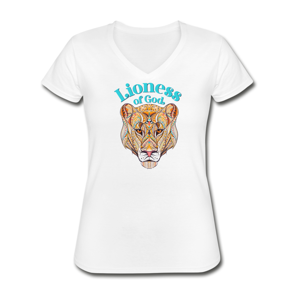 Lioness of God - Women's V-Neck T-Shirt - white