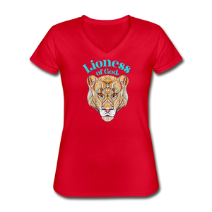 Lioness of God - Women's V-Neck T-Shirt - red