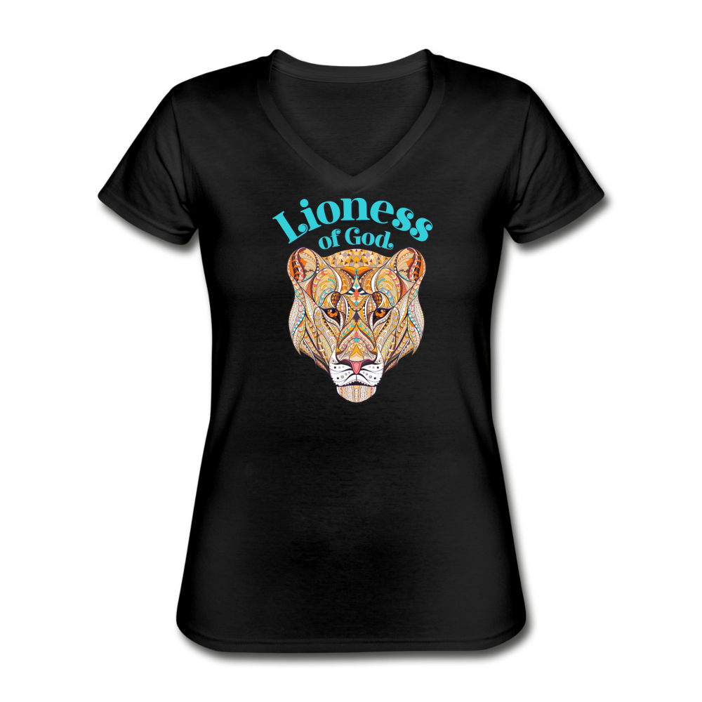 Lioness of God - Women's V-Neck T-Shirt - black