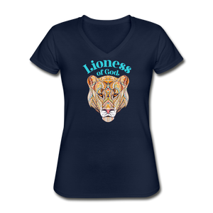 Lioness of God - Women's V-Neck T-Shirt - navy