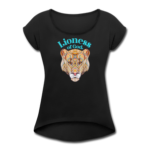Lioness of God - Women's Roll Cuff T-Shirt - black