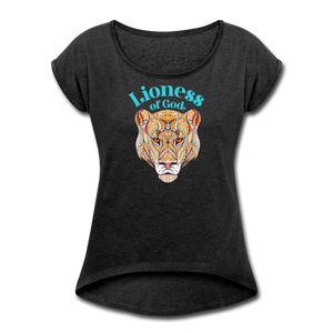 Lioness of God - Women's Roll Cuff T-Shirt - heather black