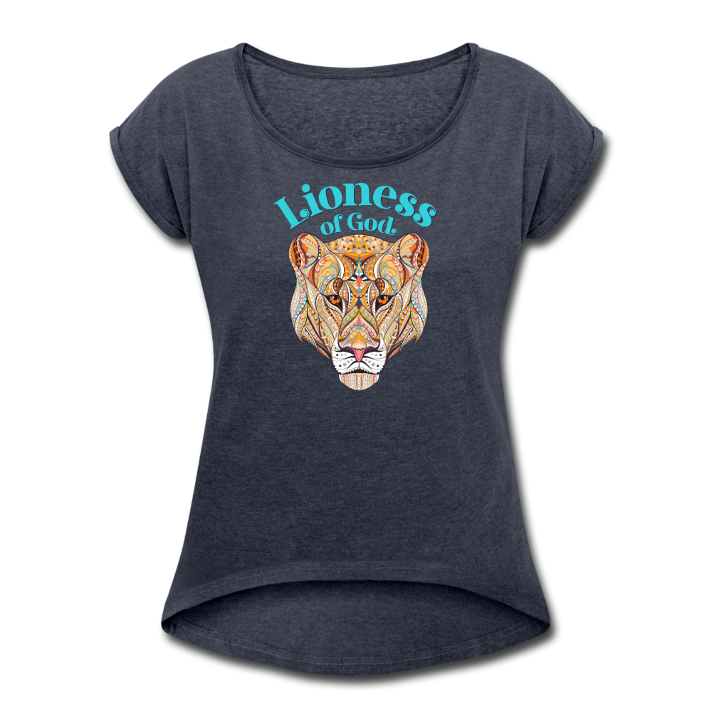 Lioness of God - Women's Roll Cuff T-Shirt - navy heather