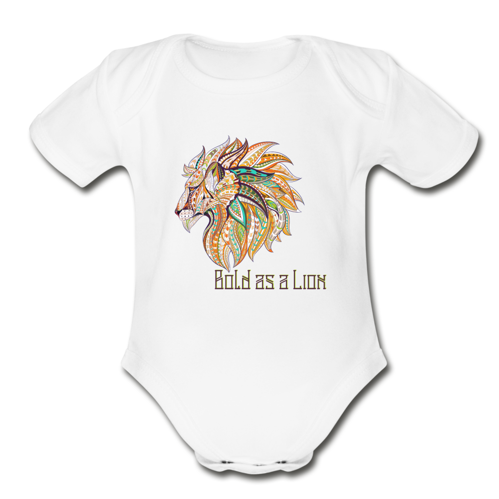 Bold as a Lion - Organic Short Sleeve Baby Bodysuit - white