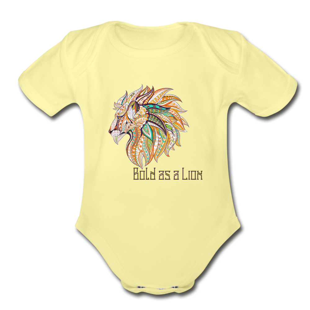 Bold as a Lion - Organic Short Sleeve Baby Bodysuit - washed yellow