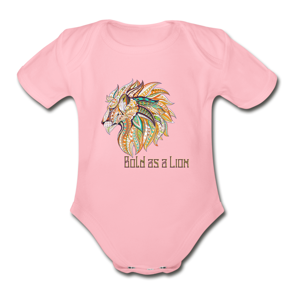 Bold as a Lion - Organic Short Sleeve Baby Bodysuit - light pink