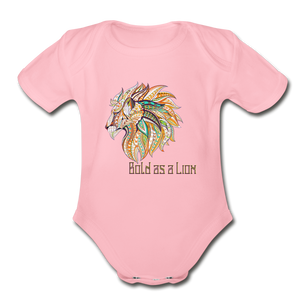 Bold as a Lion - Organic Short Sleeve Baby Bodysuit - light pink