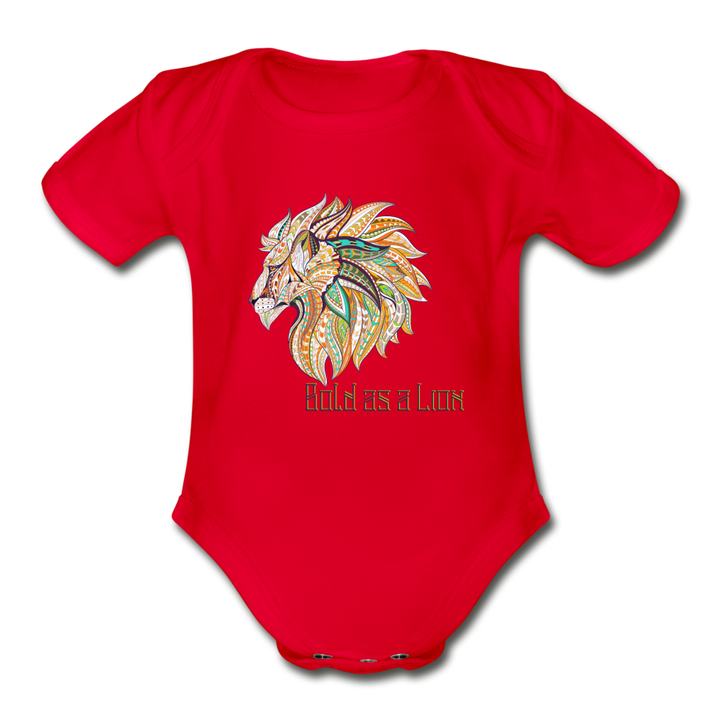 Bold as a Lion - Organic Short Sleeve Baby Bodysuit - red