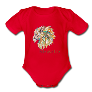 Bold as a Lion - Organic Short Sleeve Baby Bodysuit - red
