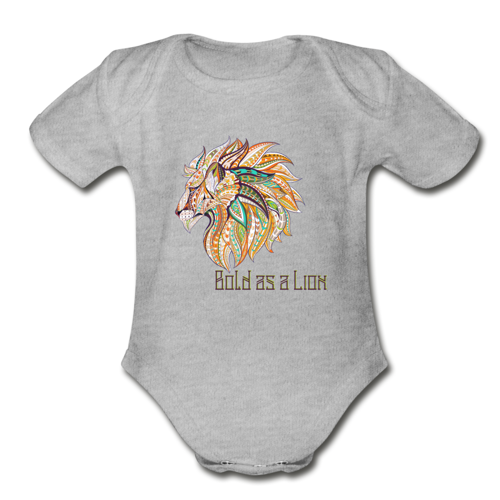 Bold as a Lion - Organic Short Sleeve Baby Bodysuit - heather gray