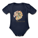 Bold as a Lion - Organic Short Sleeve Baby Bodysuit - dark navy