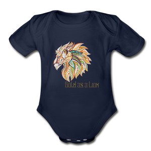 Bold as a Lion - Organic Short Sleeve Baby Bodysuit - dark navy