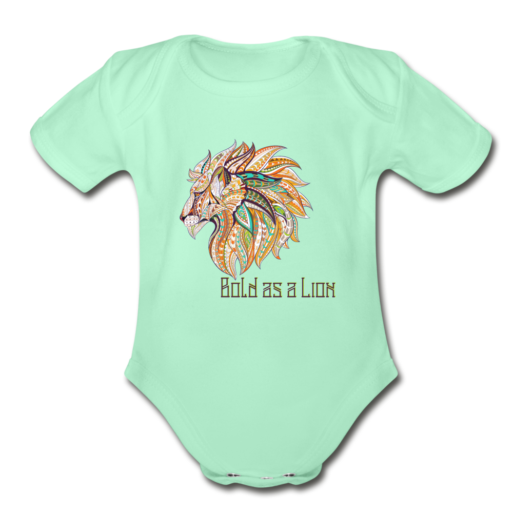 Bold as a Lion - Organic Short Sleeve Baby Bodysuit - light mint