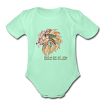 Bold as a Lion - Organic Short Sleeve Baby Bodysuit - light mint
