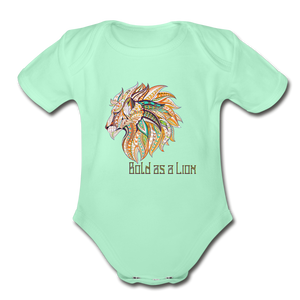 Bold as a Lion - Organic Short Sleeve Baby Bodysuit - light mint