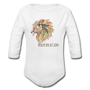 Bold as a Lion - Organic Long Sleeve Baby Bodysuit - white