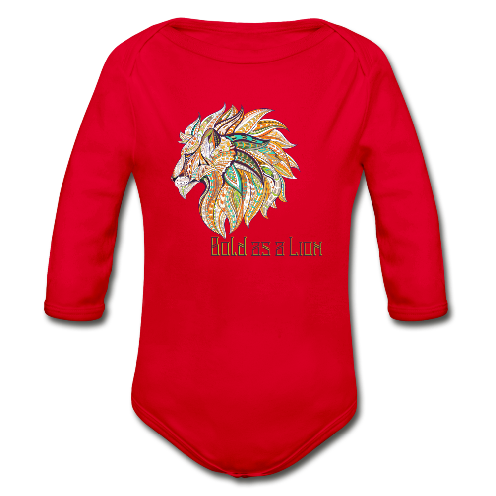 Bold as a Lion - Organic Long Sleeve Baby Bodysuit - red