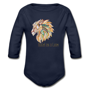 Bold as a Lion - Organic Long Sleeve Baby Bodysuit - dark navy