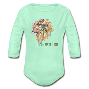Bold as a Lion - Organic Long Sleeve Baby Bodysuit - light mint