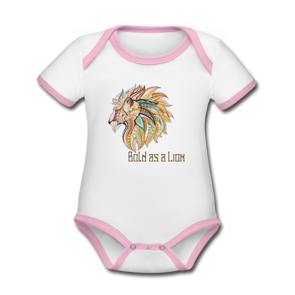 Bold as a Lion - Organic Contrast Short Sleeve Baby Bodysuit - white/pink