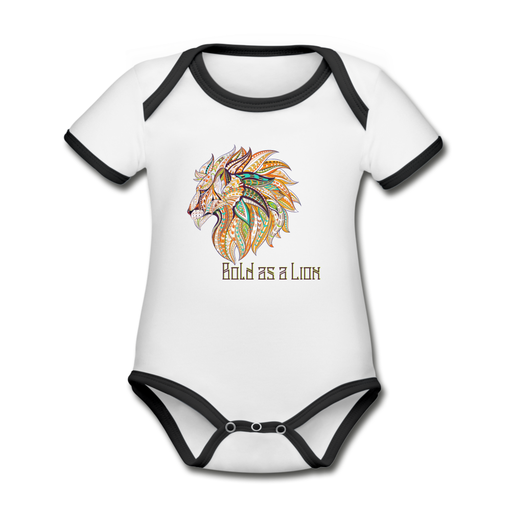 Bold as a Lion - Organic Contrast Short Sleeve Baby Bodysuit - white/black