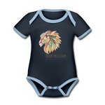 Bold as a Lion - Organic Contrast Short Sleeve Baby Bodysuit - navy/sky