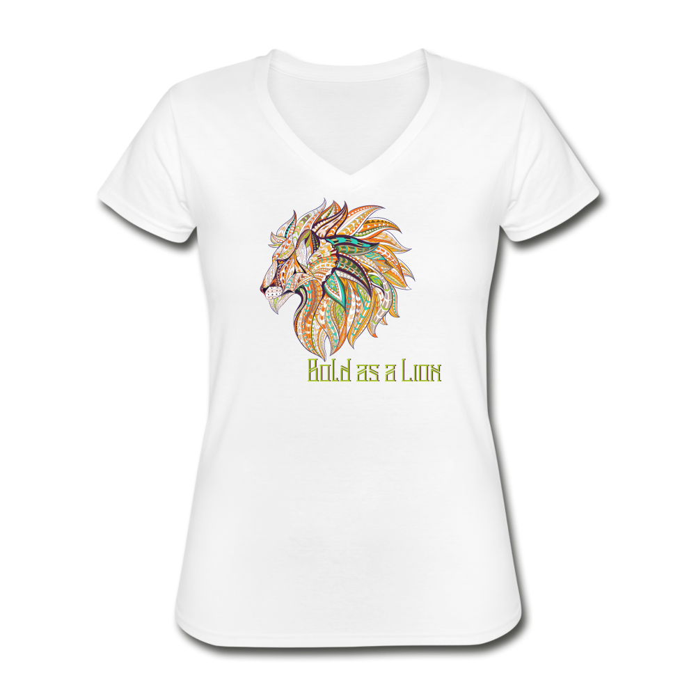 Bold as a Lion - Women's V-Neck T-Shirt - white
