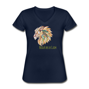 Bold as a Lion - Women's V-Neck T-Shirt - navy