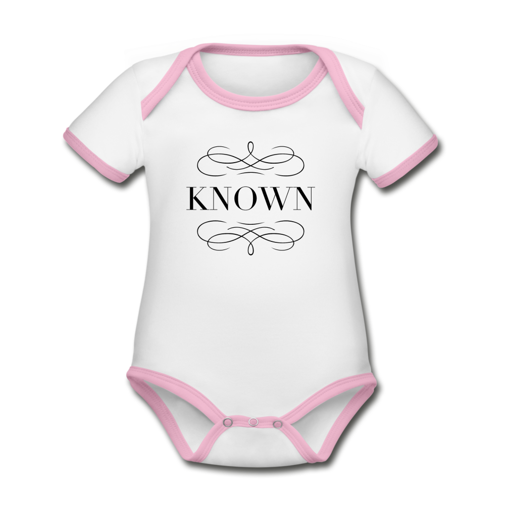 Known - Organic Contrast Short Sleeve Baby Bodysuit - white/pink
