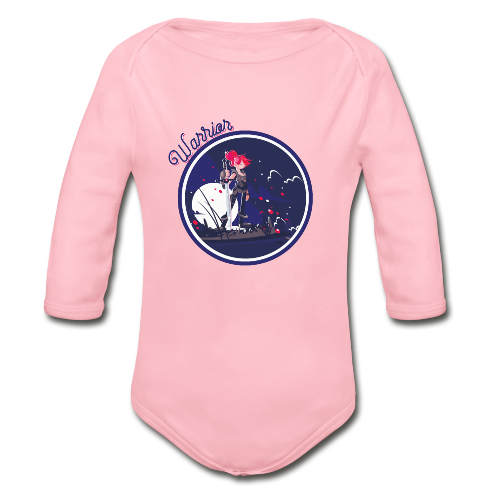 Warrior (Female) - Organic Long Sleeve Baby Bodysuit - light pink