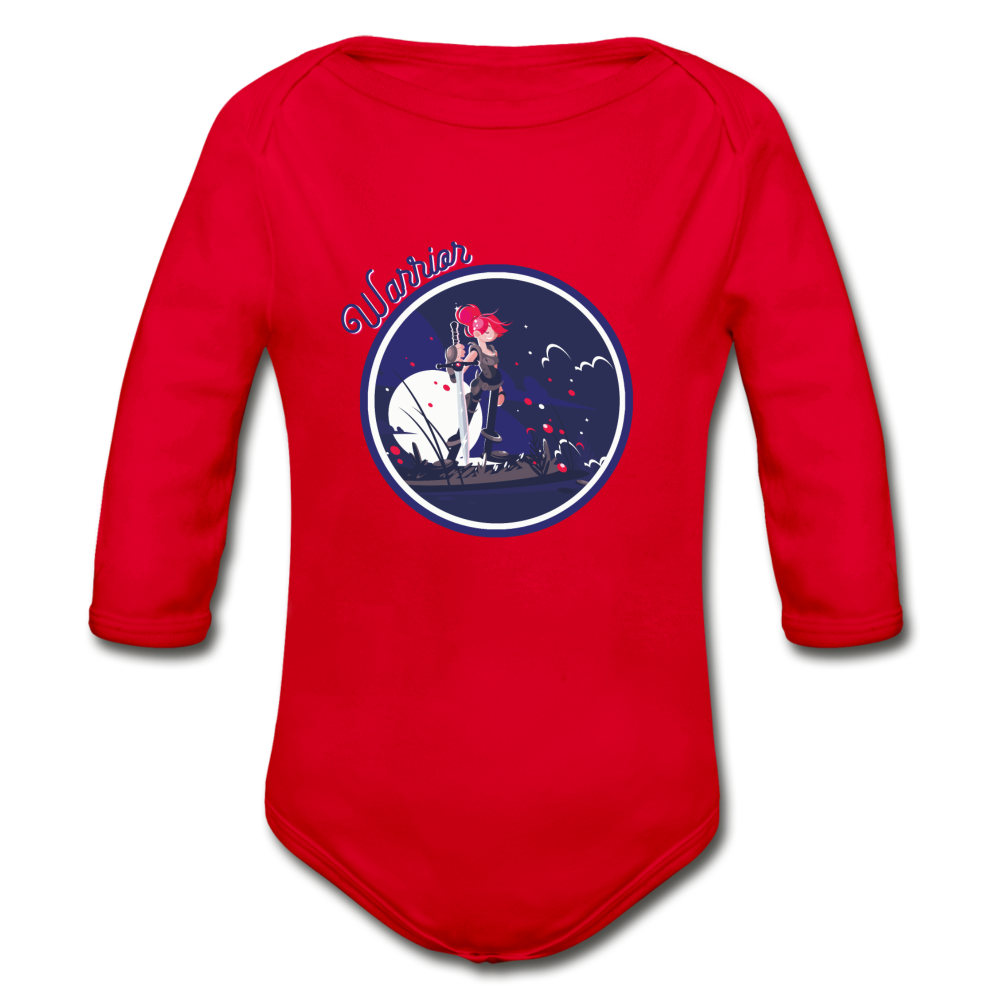 Warrior (Female) - Organic Long Sleeve Baby Bodysuit - red