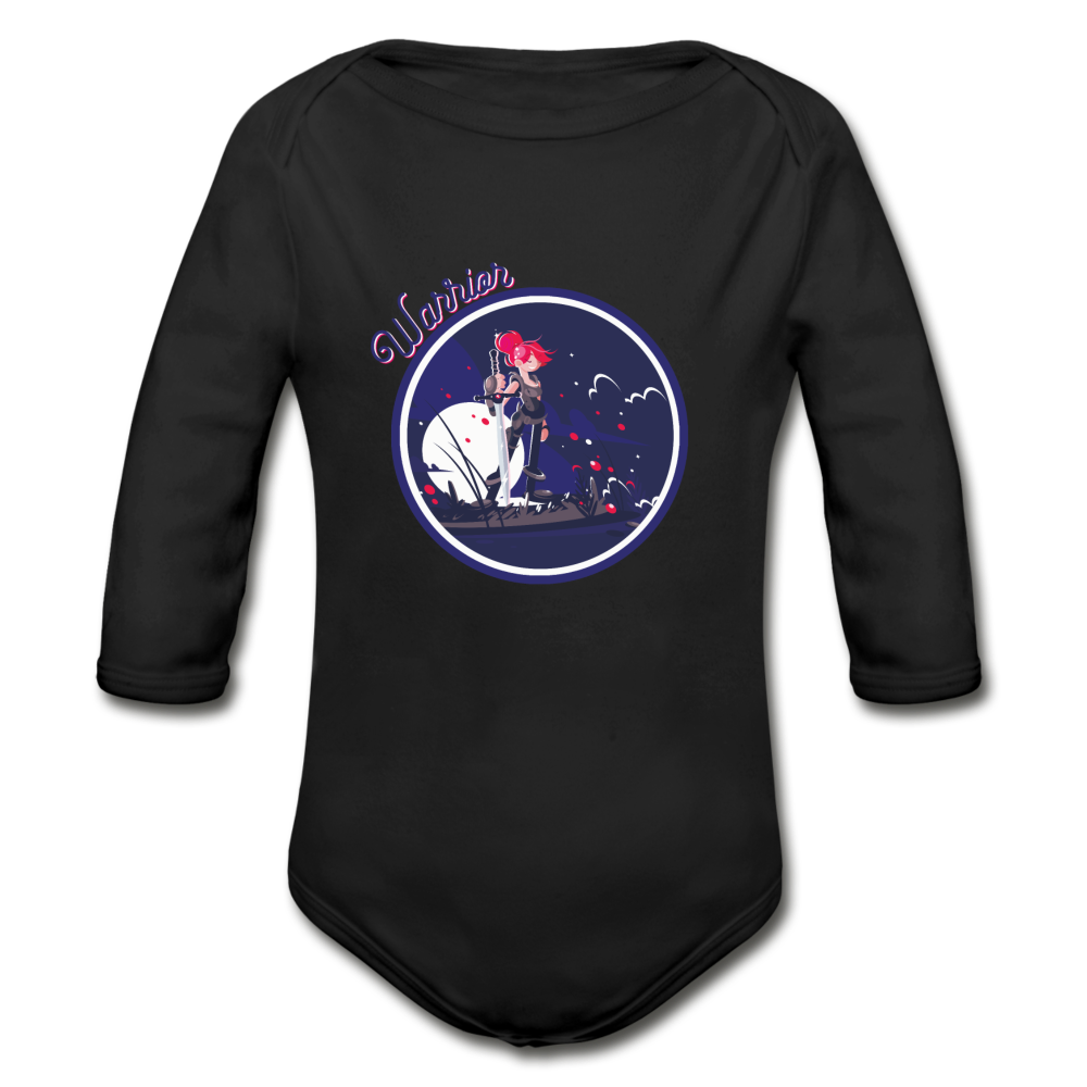 Warrior (Female) - Organic Long Sleeve Baby Bodysuit - black
