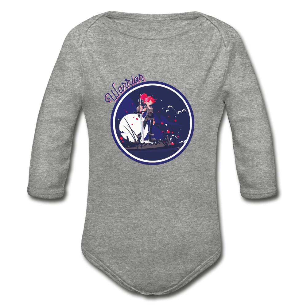 Warrior (Female) - Organic Long Sleeve Baby Bodysuit - heather gray